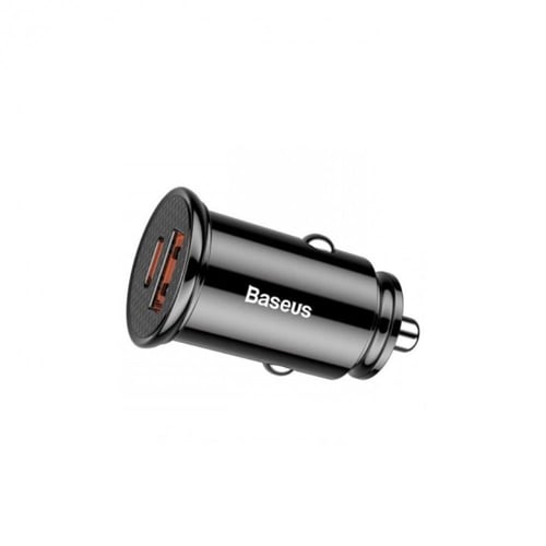 شاحن سيارة بيسوس 30 واط منفذين USB+PD أسود