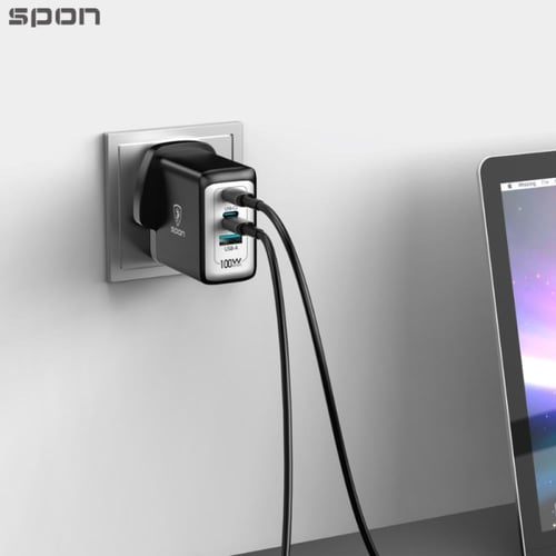 شاحن جداري عالمي 100 واط (2 منفذ تايب سي + USB+ من...