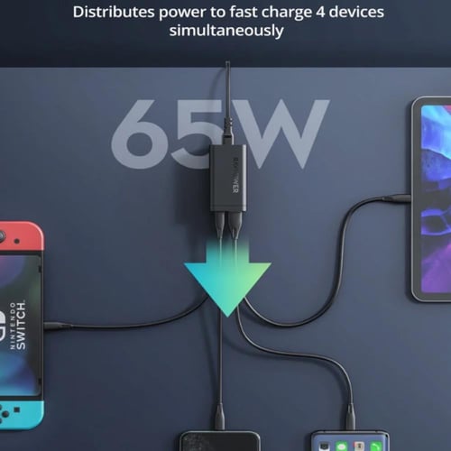 راف باور منصة شحن بقوة 65 واط و 4 منافذ شحن