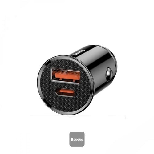 شاحن سيارة بيسوس 30 واط منفذين USB+PD أسود