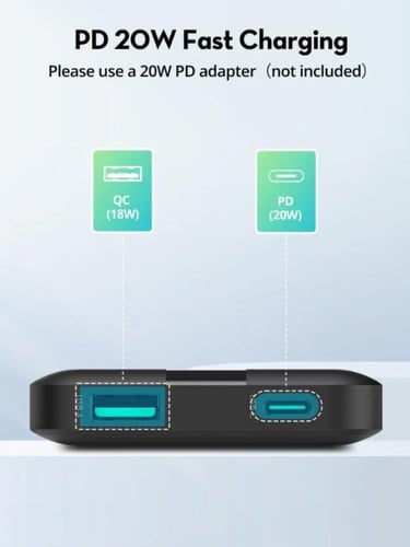 بطارية راف باور بسعة 10000 ملي امبير بقوة 20 واط ب...