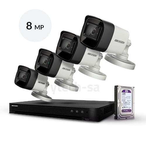 4 كاميرات مراقبة هيكفيجن 8 ميغا Hikvision 8MP +جها...