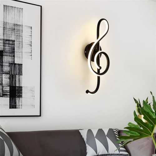 مصباح حائط LED اسود على شكل نوتة موسيقية