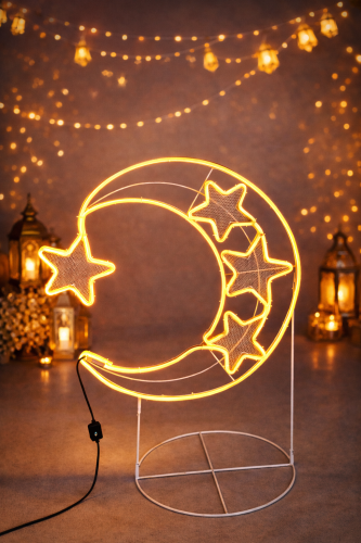 هلال رمضان +نجمة بقاعدة صغير انارة صفراء