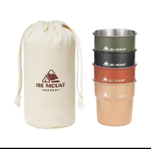 طقم أكواب معدنية بألوان متعددة (4 قطع) مع حقيبة قم...