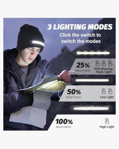 قبعة شتوية بإضاءة LED مدمجة