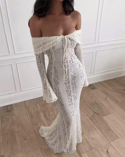 فستان دانتيل بأكمام طويلة