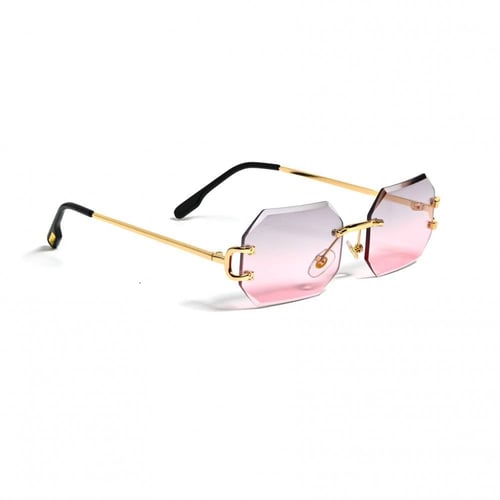 نظارة شمسية نسائية شكل سداسي بدون إطار عدسة وردي م...