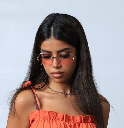 نظارة شمسية نسائية شكل سداسي بدون إطار عدسة وردي م...