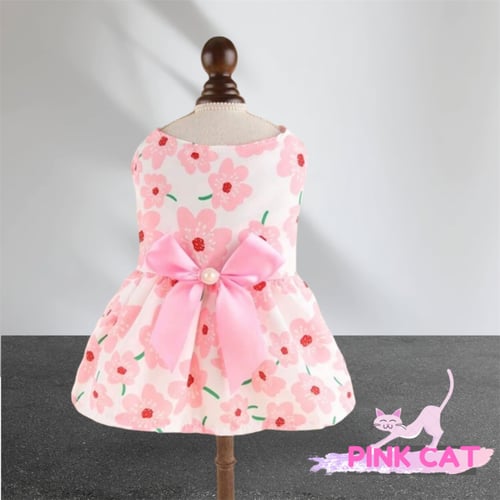 فستان وردي للحيوانات الأليفة بطباعة زهور