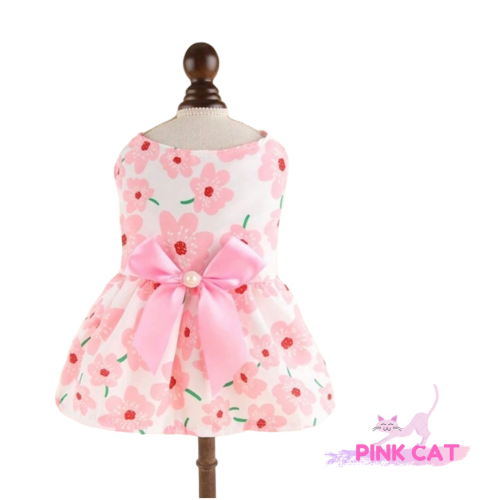 فستان وردي للحيوانات الأليفة بطباعة زهور