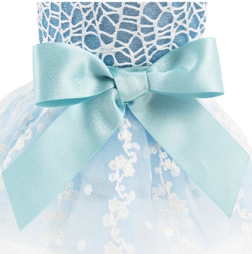 فستان أزرق للحيوانات الأليفة مطرز بأزهار