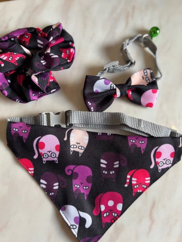 ربطة شعر للمربي وقطعتين للحيوان الأليف