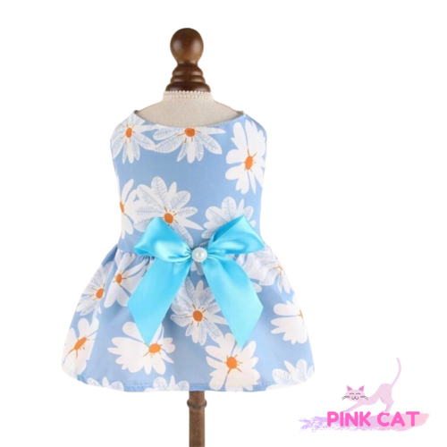 فستان أزرق للحيوانات الأليفة بطباعة زهور