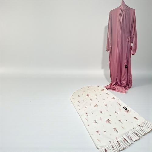 طقم روز (سجاده 1 سم بسحاب + شرشف قطن حريري وردي)