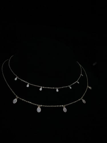 (Silver Choker Necklace) O&A سلسال شوكر زيركون مطل...