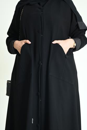 عباية كريب ملكي نصف كلوش بجيوب واسعة وأكمام مخططة