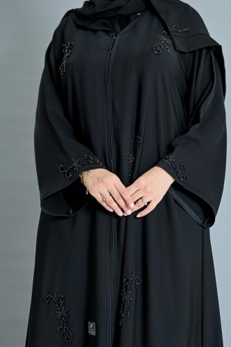 عباية حرير التميز بتطريز خرز يدوي وكم واسع مربع