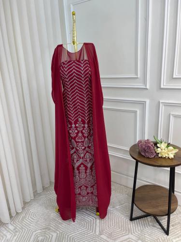 فستان باربي على تطريز كمبيوتر بشت شيفون