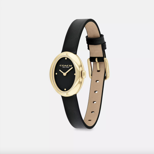 Coach Leather Watch Black and Gold