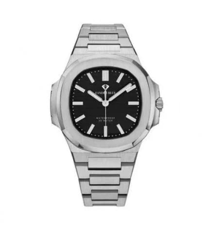 Men's trainer watch with silver steel strap, black...