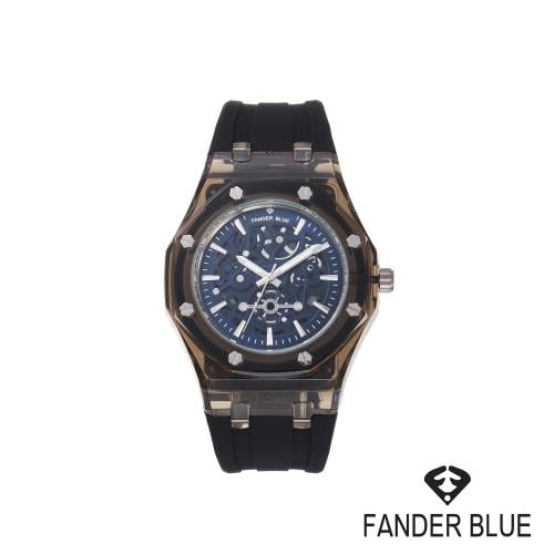 ساعة رجالي بسير ربل الاسود ميناء ازرق تصميم آدمر