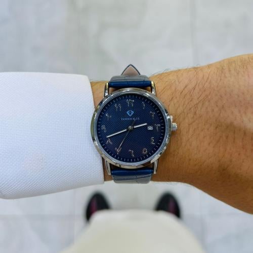 ساعة فندبلو رجالي بسيرجلد ازرق