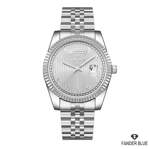 Men's trainer watch with silver steel strap, white...