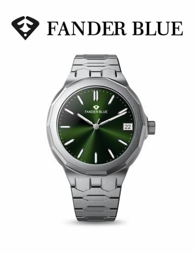 ساعة فندربلو رجالي بسير الستيل فضي ميناء اخضر