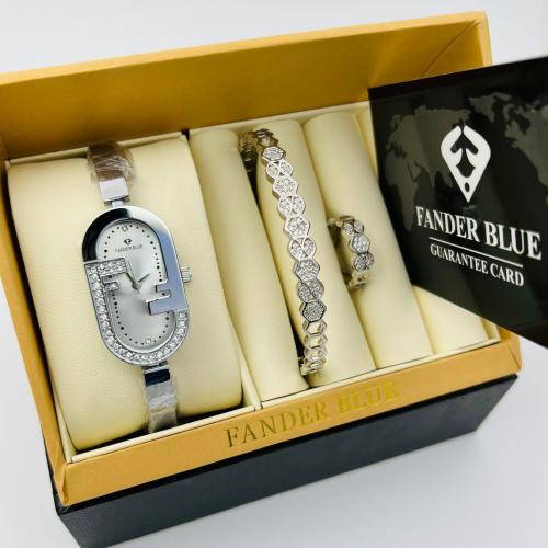 طقم فندربلو نسائي بسير الستيل واسوار وخاتم