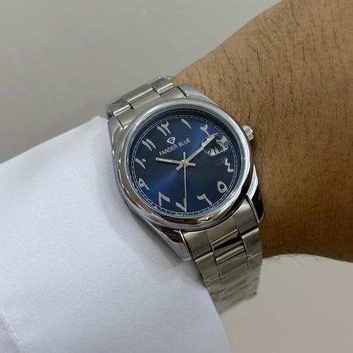 ساعة فندربلو رجالي بسير الستيل ميناء ازرق