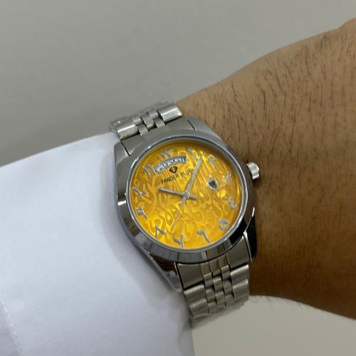 ساعة فندربلو رجالي بسير الستيل ميناء اصفر