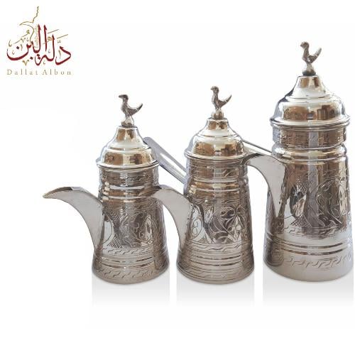 إبريق قهوة تركي نحاسي - لون فضي