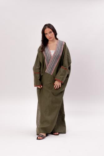 Linen abaya with a Sadu piece