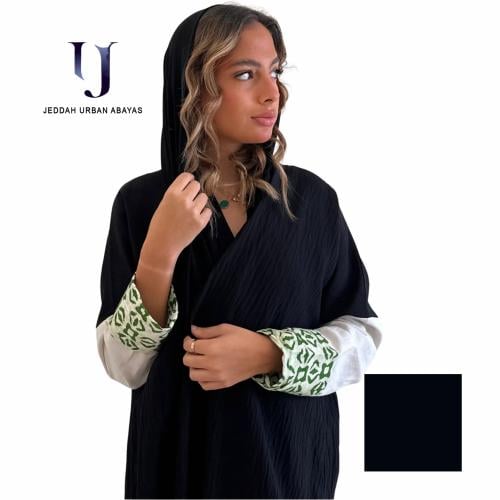 Bahraini crepe abaya with linen sleeves