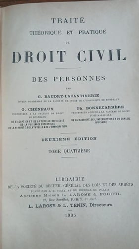 traite theorique et pratique de droit civil iv (T5...
