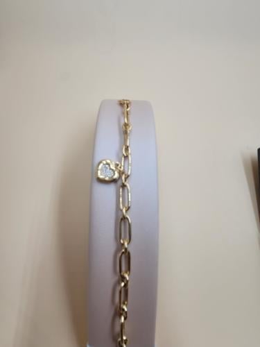 Gold bracelet with oval rings and hanging heart - 18 karat