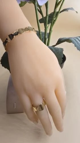 Bracelet and fingerprint ring set in gold color - 18 karat gold