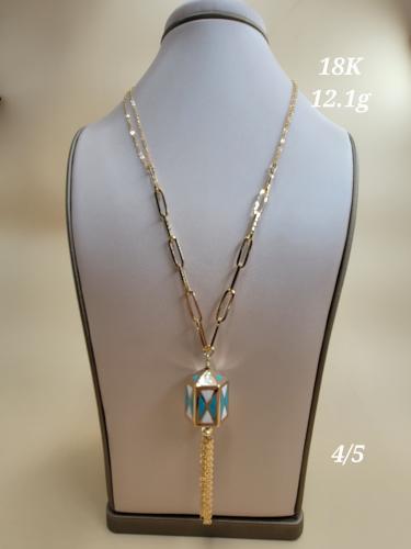 Gold necklace with turquoise lantern - 18 karat