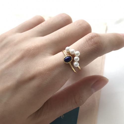 خاتم طبقتين , من الفضة الاسترليني عيار 925 مطلي با...