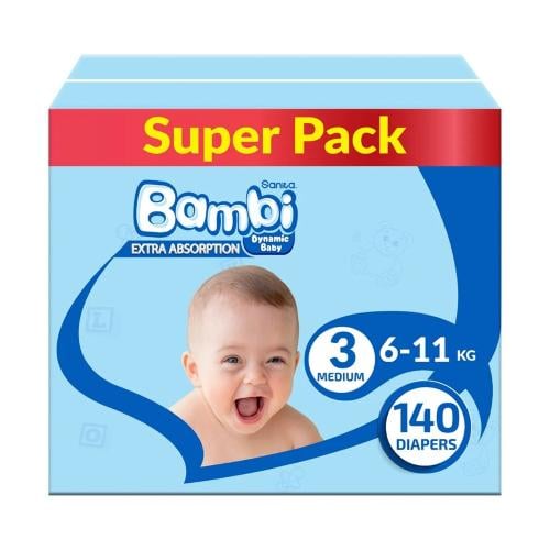 سانيتا بامبي حفايض أطفال صندوق مقاس( 3 ) عدد 140 ح...