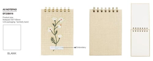 دفتر ملاحظات أنيق بحجم A6 بتصميم زهري