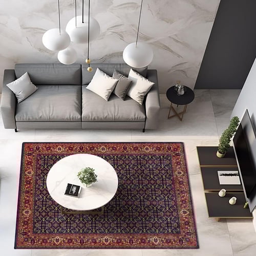 سجادة بنقوش شرقية كلاسيكية – لون كحلي داكن بإطار أ...