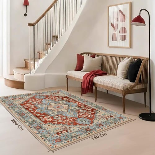 سجادة تركواز الأحمر الصدئ | نمط قبلي هندسي تراثي |...