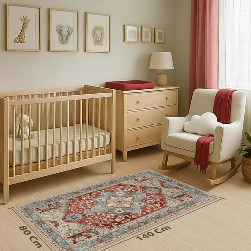 سجادة تركواز الأحمر الصدئ | نمط قبلي هندسي تراثي |...