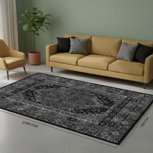 سجادة رمادي فحمي | نمط شرقي عتيق أحادي اللون | مقا...