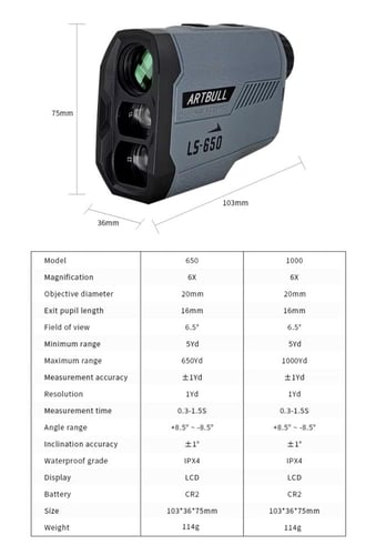 جهاز قياس مسافات بالليزر LS-650 للرماية – مدى 650...