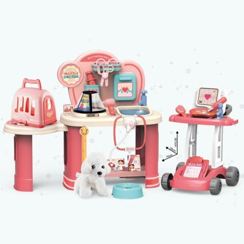 عيادة بيطرية للأطفال مع جرو وعربة