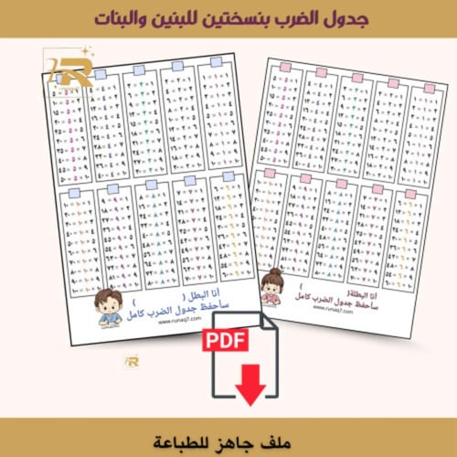 جدول الضرب بنسختين للبنين والبنات