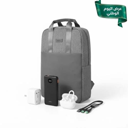عرض 5*1 باور بنك + كيبل +حقيبة ظهر+سماعة كليب+شاحن 30 واط WIWU